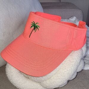 David and Young Coral With Embroidered Palm Tree Visor. One Size Fits Most.